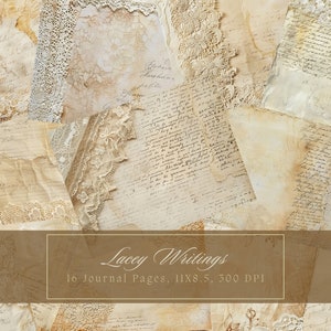 Vintage Lace Junk Journal Kit Shabby Chic Collage Sheets Druckbare weiße Blume Digitales Papier für Scrapbooking Blumenseiten Vintage Ephemera