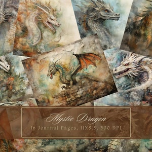 Dragon Junk Journal Kit Fantasy dagboekpagina's afdrukbaar collageblad draken digitaal papier voor scrapbooking Fantastische shabby dagboekpagina