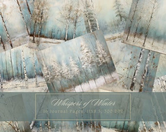 Shabby Winter Forest Junk Journal Carta Alberi innevati Sfondo Diario Pagine Stampabile Junk Journal Kit Neve Carta digitale per Scrapbooking