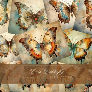 Boho Schmetterling Junk Journal Kit Vintage Digital Papiere Boho Printable Seite für Scrapbooking Schmetterlinge Shabby Chic Instant Download