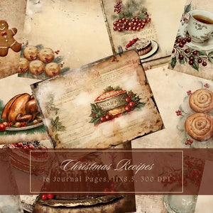 Kit de diário lixo para festa de natal, páginas de comida, diário de receita efêmera, papel digital imprimível para scrapbooking, página grunge, chique