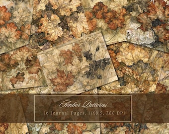 Kit per junk journal con foglie autunnali, diario vintage ispirato all'autunno, carta digitale per scrapbooking, fogli stampabili per collage, download immediato.