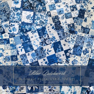 Kit de carnet patchwork patchwork courtepointe floral feuilles de collage rose rose textile technique mixte fleur papier numérique pour scrapbooking page imprimable