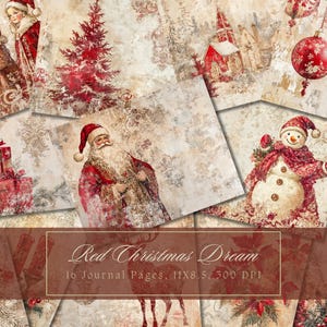Red Christmas Junk Journal Kit Snowman Vintage Ephemera Santa Claus Journal Digital Paper Scrapbooking Printable Rustic Pages Shabby Chic