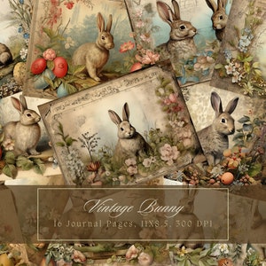 Osterhasen Junk Journal Kit Ostereier Vintage Ephemera Bunny Journal Digitales Papier für Scrapbooking Kaninchen viktorianischen Printable Seiten