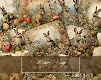 Easter Bunnies Junk Journal Kit Easter Eggs Vintage Ephemera Bunny Journal Digital Paper for Scrapbooking Rabbit Victorian Printable Pages