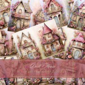 Zestaw dziennika Pink House Junk Journal Floral Vintage Ephemera Journal Cyfrowy papier do scrapbookingu Wydrukowane arkusze kolażu Natychmiastowe pobranie