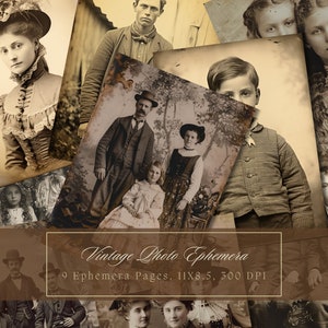 40 fotos vintage paquete de tarjetas imprimibles retrato sepia victoriano kit de efímera antigua fotografía antigua hoja de collage digital para álbumes de recortes