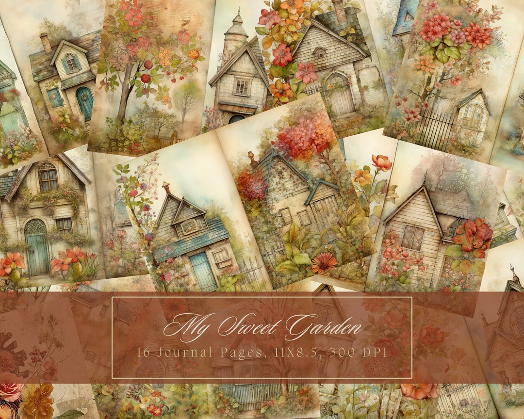 Vintage Houses Flowers Junk Journal Kit Vintage Ephemera Journal ...