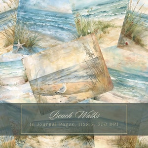 Aquarel strand ongewenste dagboek Kit zeegezicht achtergrond kust digitaal papier voor scrapbooking zee en zand ephemera zomer collage afdrukbare