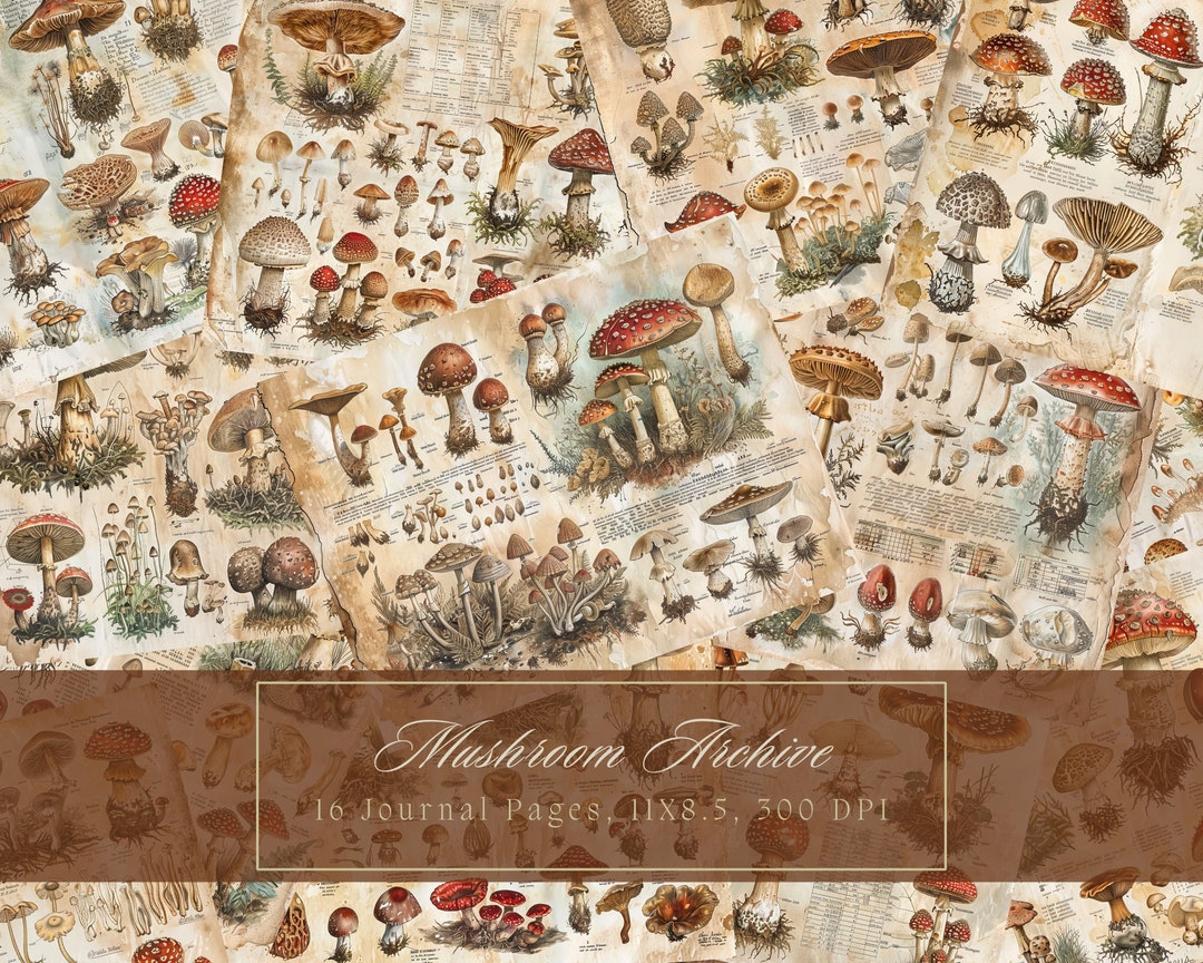Mushroom Junk Journal Kit Vintage Botanical Toadstool Journal Digital ...