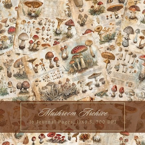 Kit de journal indésirable champignon vintage journal botanique champignon vénéneux journal numérique papier Scrapbooking herboristerie jardin feuilles de collage imprimables minables