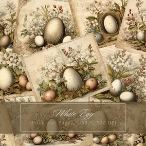 Huevos de Pascua Kit de diario basura Vintage Ephemera Colorido Diario de Pascua Papel digital para Scrapbooking Shabby Huevo de Pascua Páginas imprimibles
