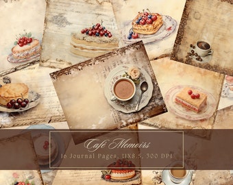 Coffee Junk Journal Kit Dessert Pages Café Vintage Ephemera Recept Journal Afdrukbaar digitaal papier voor Scrapbooking Grunge Page Shabby Chic