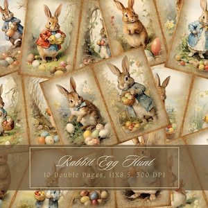 Osterhasen Junk Journal Kit Ostereiersuche Vintage Ephemera Bunny Journal Digitales Papier Scrapbooking Kaninchen Retro Printable Seiten