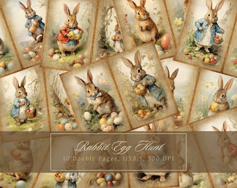 Easter Bunnies Junk Journal Kit Easter Egg Hunt Vintage Ephemera Bunny Journal Digital Paper Scrapbooking Rabbit Retro Printable Pages