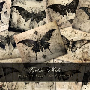 Schwarze Motte Junk Journal Kit Gothic Seiten Dunkler Schmetterling Digitales Papier Halloween Scrapbooking Collage Sheets Hexe Vintage Ephemera Fantasy