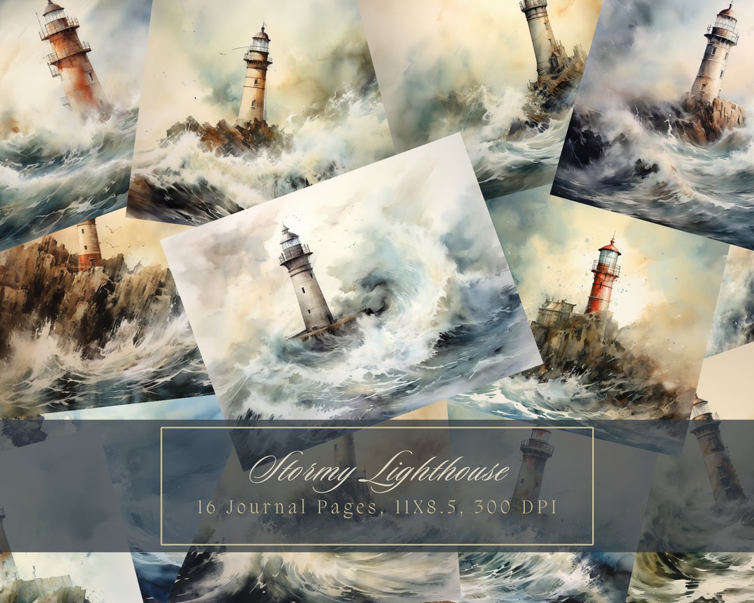 Watercolor Lighthouse Junk Journal Kit Stormy Ocean Journal Pages Water ...