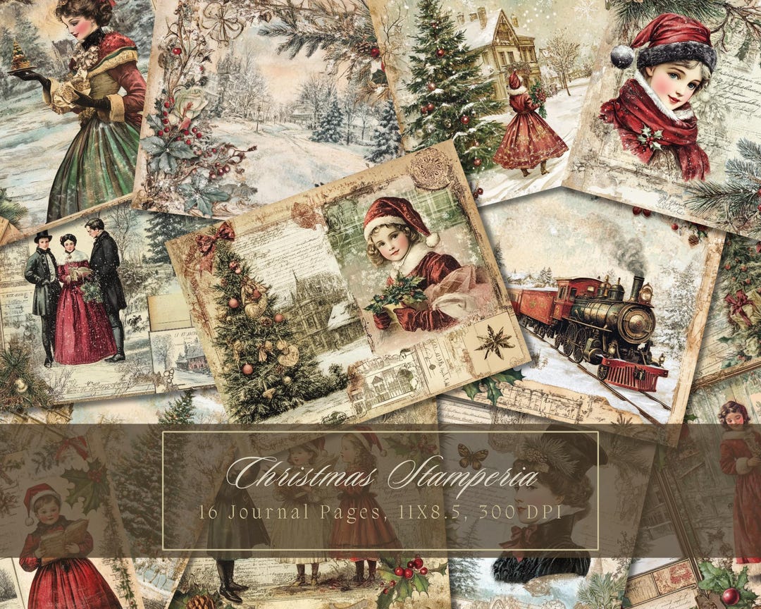 Victorian Christmas Junk Journal Kit Winter Vintage Ephemera Watercolor ...