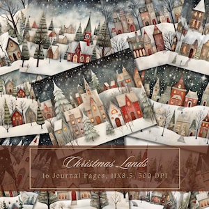 Christmas Town Junk Journal Paper Winter Achtergrond Journaalpagina's Afdrukbare Night Sky Junk Journal Kit Sneeuw Digitaal Papier voor Scrapbooking