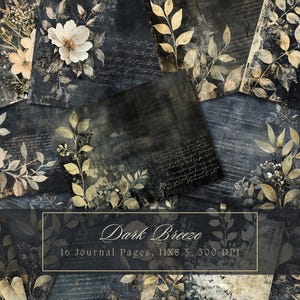 Kit de diário de lixo floral escuro, lindas flores, papel digital, scrapbooking, impressão, flor preta, vintage, itens efêmeros, páginas de diário chique e gasto