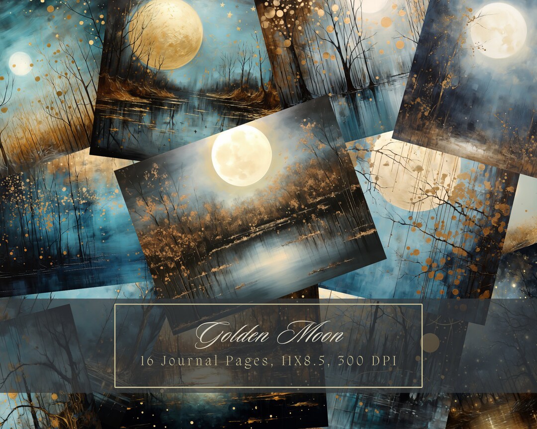Golden Moon Junk Journal Kit Celestial Journal Pages Starry Sky Digital ...