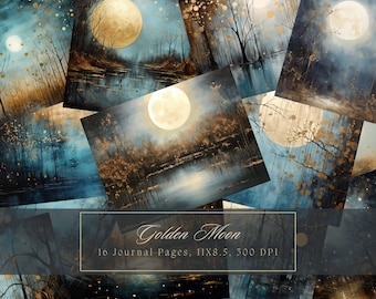 Goldener Mond Junk Journal Kit Celestial Journal Pages Sternenhimmel Digitales Papier Scrapbooking Vintage Crescent Journal Page Printable Night