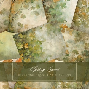 Spring Leaves junk Journal Kit Green Leaf Vintage Ephemera Printable Page Digital Paper for Scrapbooking Green Journal Pages Shabby Chic