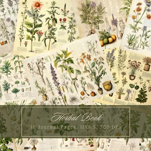 Hierbas botánicas Junk Journal Kit Botánica Collage Hoja Hierbas Papel Digital Scrapbooking Acuarela Planta Vintage Ephemera Boticario Páginas