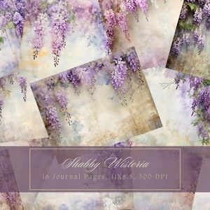 Glicine Junk Journal Kit Vintage Floral Bellissimo diario Carta digitale per Scrapbooking Pagine squallide stampabili Grunge Download istantaneo