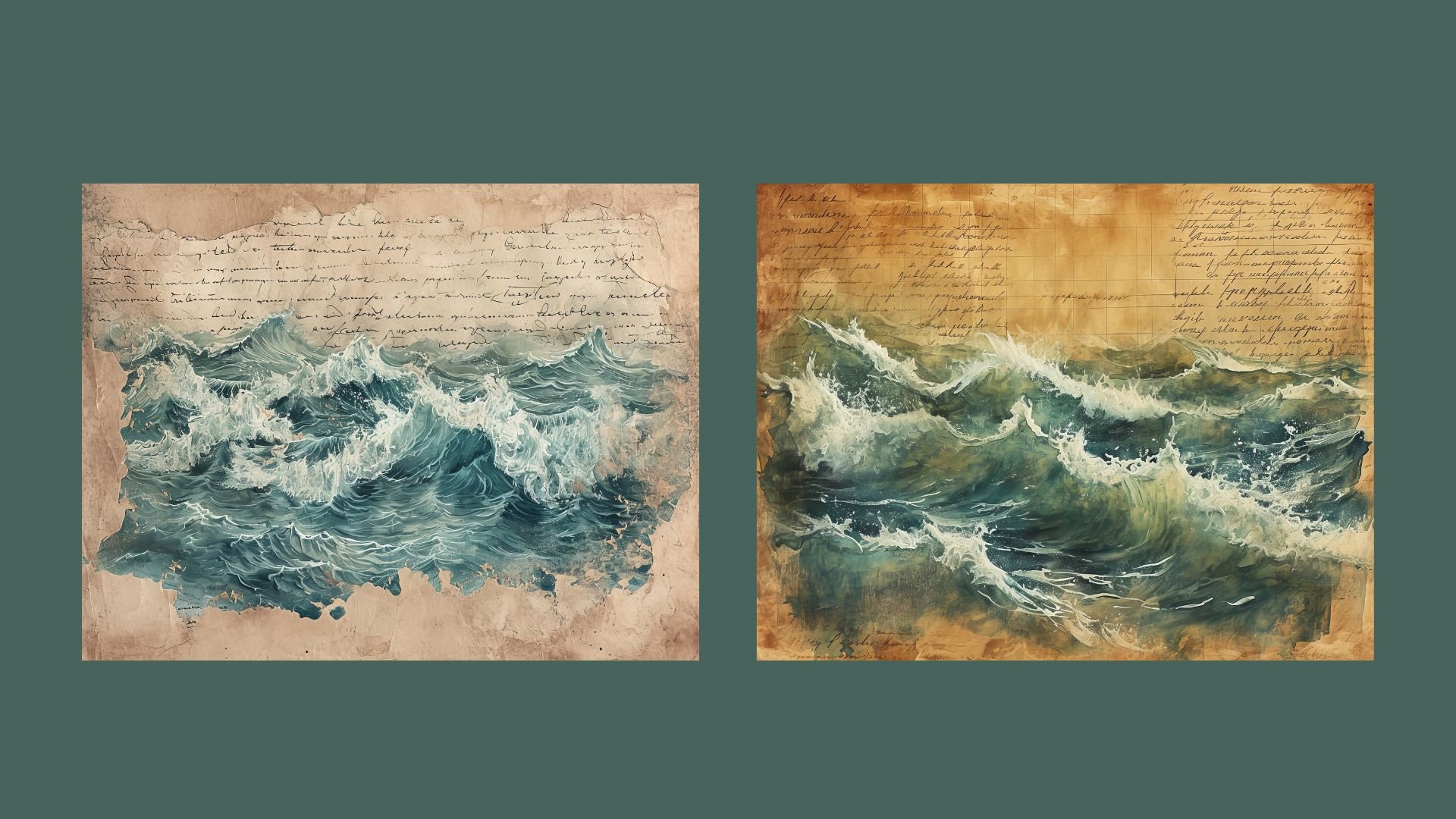 Watercolor Ocean Junk Journal Kit Blue Waves Journal Pages Stormy Water ...