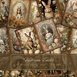 Viktorianische Ostern Junk Journal Kit Osterhase Vintage Ephemera Kinder Journal Digitales Papier Scrapbooking Antike bedruckbare Seiten Ostereier