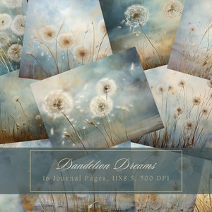 Dandelion Botanical Junk Journal Kit Bellissimo giardino Carta digitale Scrapbooking Carta stampabile Ephemera Journal Pages Download immediato