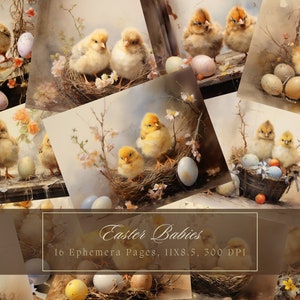 Kit de journal indésirable poussins de Pâques oeufs de Pâques vintage lapin éphémères journal papier numérique pour scrapbooking poulet aquarelle Pages imprimables