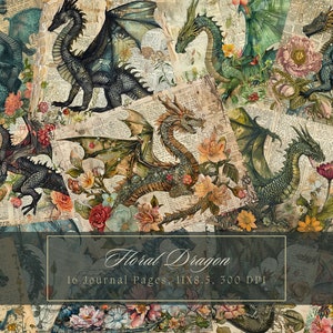 Dragon Junk Journal Kit Fantasy Journal Seiten Printable Collage Sheet Drachen Digitales Papier für Scrapbooking Fantastische Shabby Journal Seite