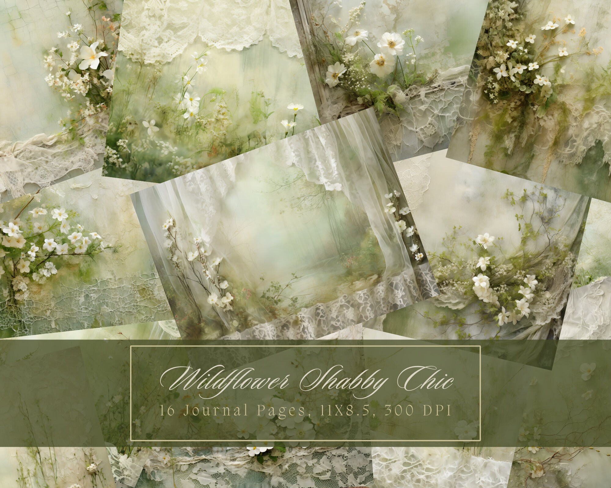 Shabby Chic Junk Journal Kit Green Vintage Lace Ephemera Collage Sheets ...