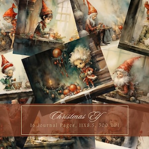 Weihnachtselfen Junk Journal Kit Winter Journal Digitales Papier für Scrapbooking Weihnachtsdekor Aquarell Elfen Druckbare Seiten Kommerzielle Nutzung