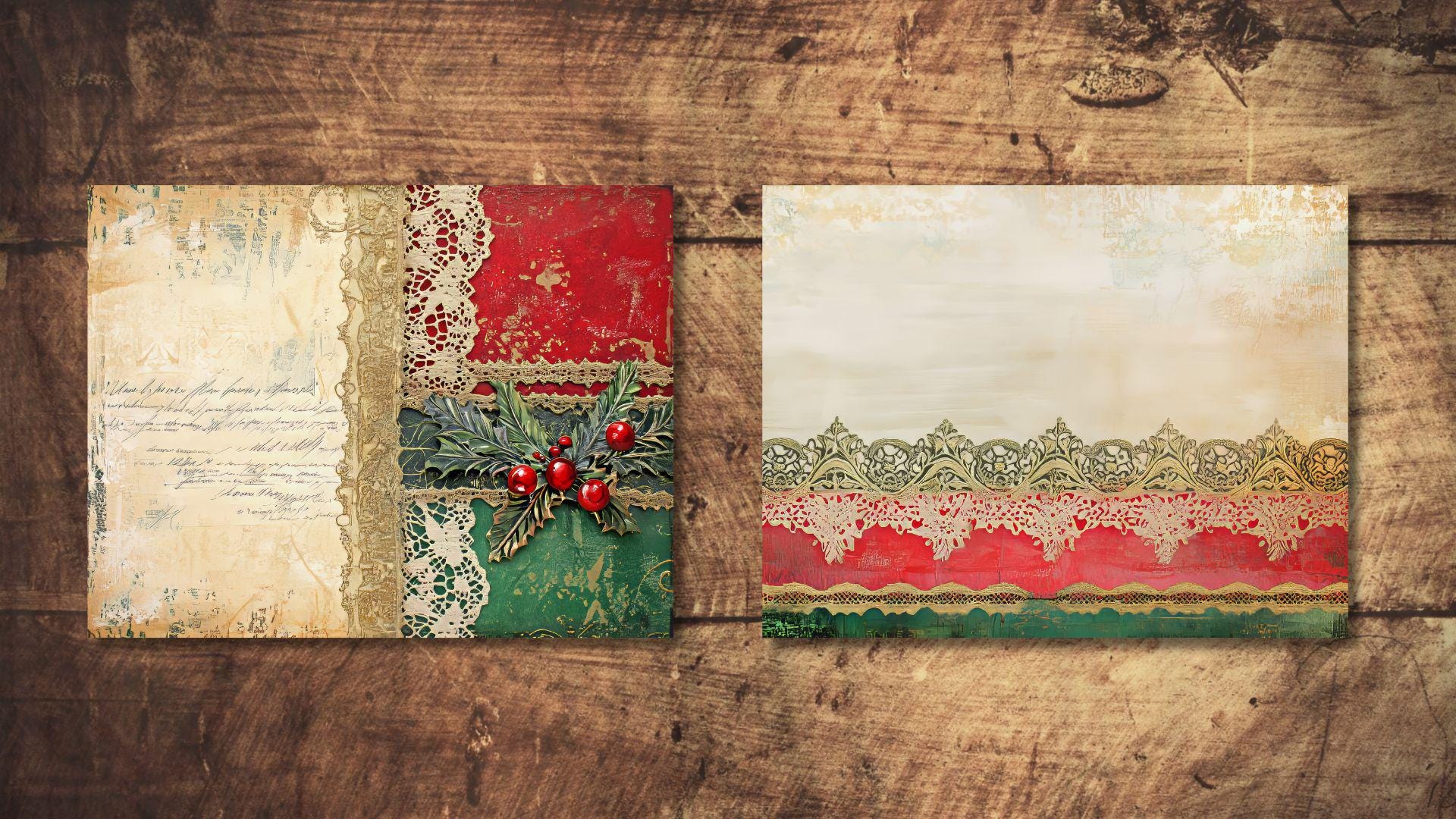 Christmas Lace Junk Journal Kit Vintage Shabby Chic Collage Sheets ...