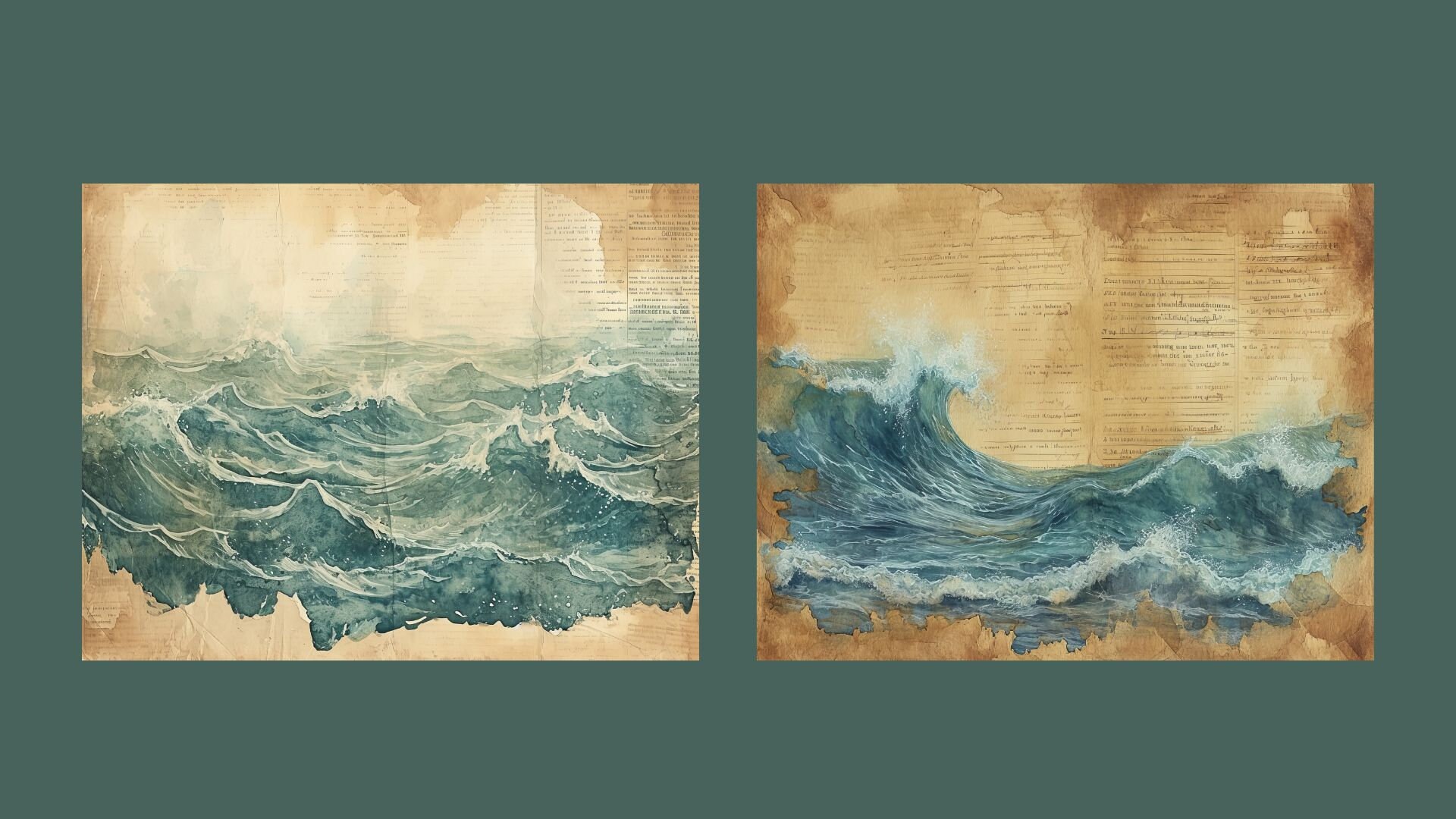 Watercolor Ocean Junk Journal Kit Blue Waves Journal Pages Stormy Water ...