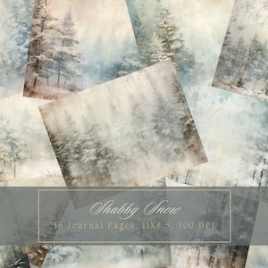Shabby Winter Forest Junk Journal Paper Snowy Trees Background Journal Pages Printable Junk Journal Kit Snow Digital Paper for Scrapbooking