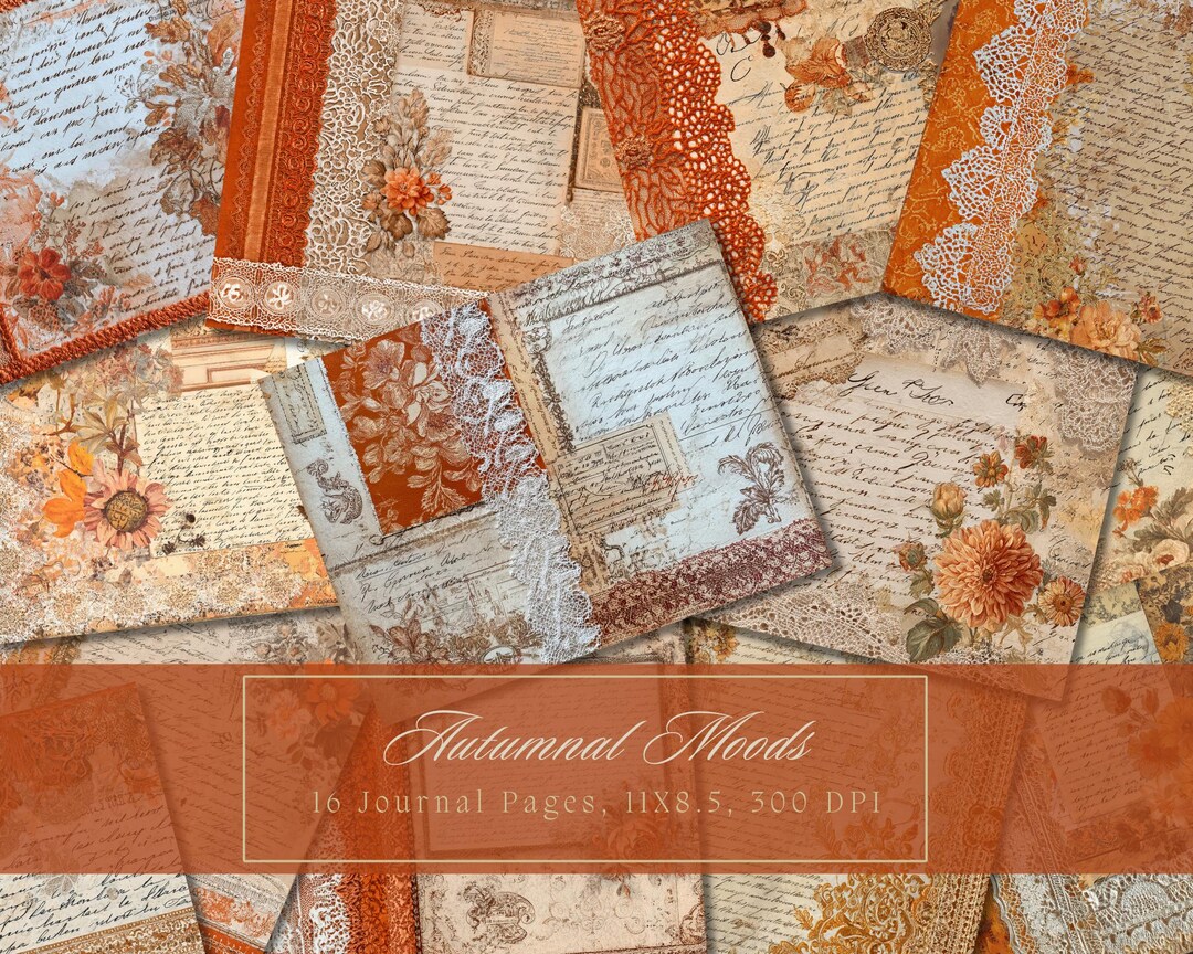 Shabby Autumn Junk Journal Kit Fall Pages Dry Leaves Background ...