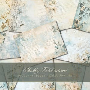 Kit de carnet de notes floral bleu belles fleurs papier numérique Scrapbooking imprimable fleurs en papier vintage pages de carnet shabby chic éphémères