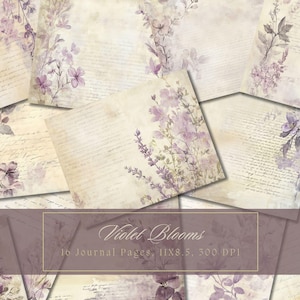 Kit de carnet de notes floral lilas belles fleurs Papier numérique Scrapbooking Imprimable fleurs en papier vintage Pages de carnet shabby chic éphémères
