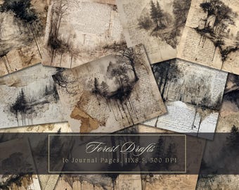 Dark Forest Junk Journal Kit Vintage Ephemera Journal Halloween Digital Paper Gothic Scrapbooking Printable Shabby Pages Commercial Use