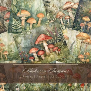 Kit de journal indésirable champignon vintage journal botanique champignon vénéneux journal numérique papier Scrapbooking forêt jardin aquarelle fond imprimable