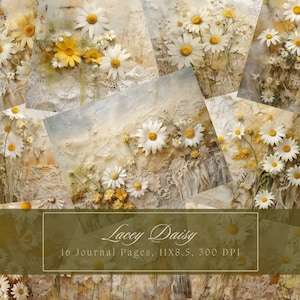 Shabby chic margarida flor lixo diário kit vintage rendas colagem folhas margaridas impressão digital papel scrapbooking páginas florais efêmeras