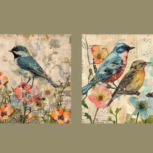 Watercolor Birds and Flowers Junk Journal Kit Vintage Ephemera Journal ...