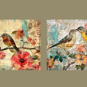 Watercolor Birds and Flowers Junk Journal Kit Vintage Ephemera Journal ...