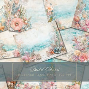 Kit de diario basura submarino, páginas de diario de arrecife de coral Shabby Chic, papel digital oceánico para álbumes de recortes, página marina imprimible, descarga instantánea