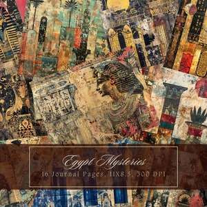 Colagem egípcia kit de diário lixo colorido páginas imprimíveis egito mídia mista papel digital para scrapbooking vintage boho página chique gasto